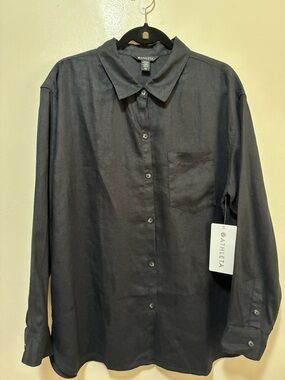 Athleta Retreat Women’s Black Linen Button Don LS Shirt size xl